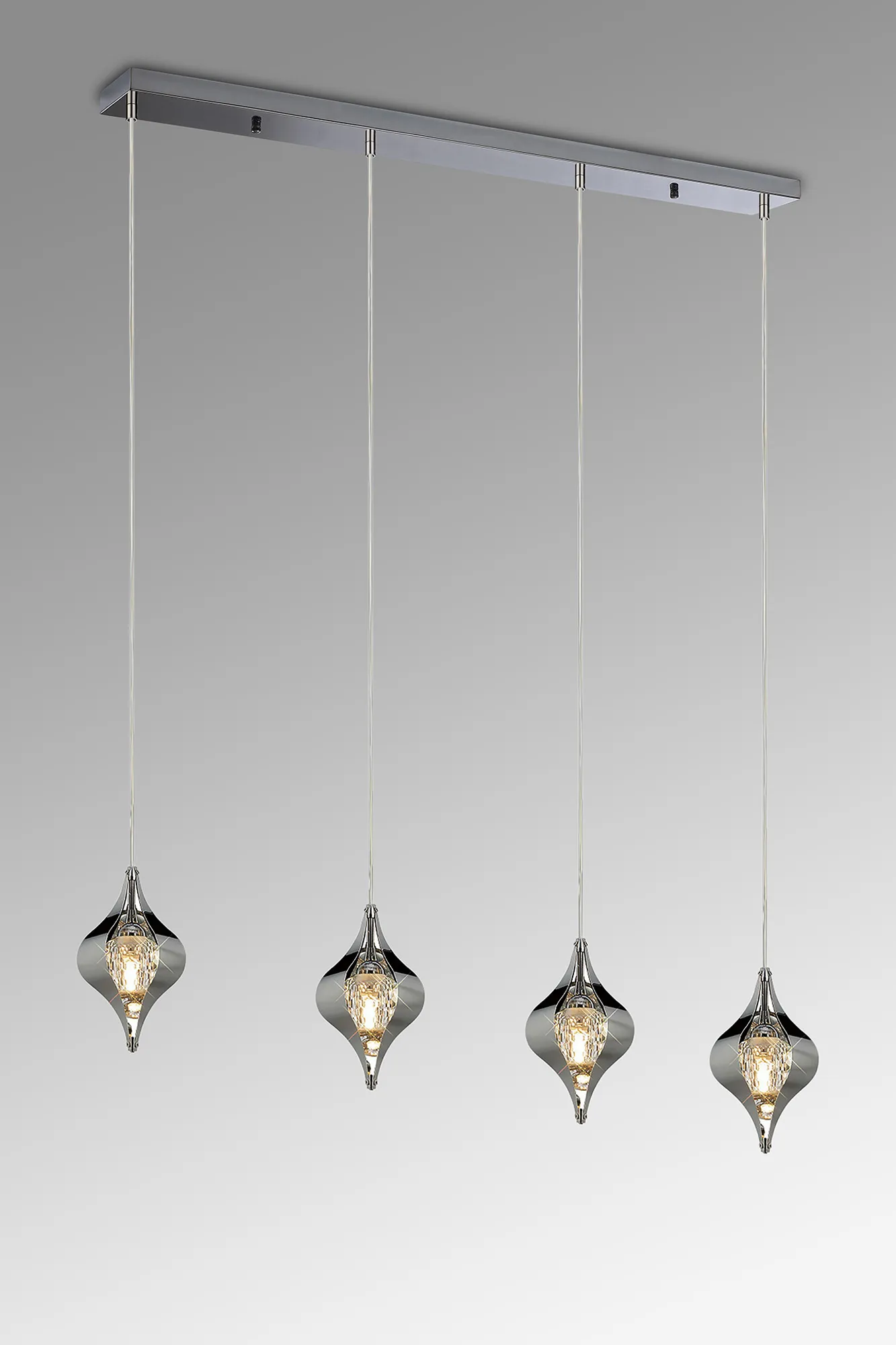 Amano Linear Pendant, 4 Light Adjustable G9, Polished Chrome/Crystal